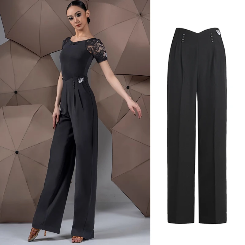 

New Female Waltz Modern Dancing Clothes Black Ballroom Dance Pants Women'S Latin Dance Competition Costumes Stage Wear SL10161