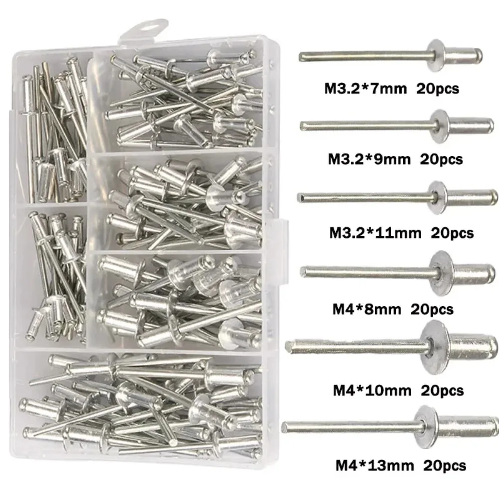 120 Stück Blindnieten Aluminium M3,2 M4 Kuppelkopf Blind Pop Nieten Sortiertes Set Nieten Kit Nagelzug für Möbel Sortiment Kit