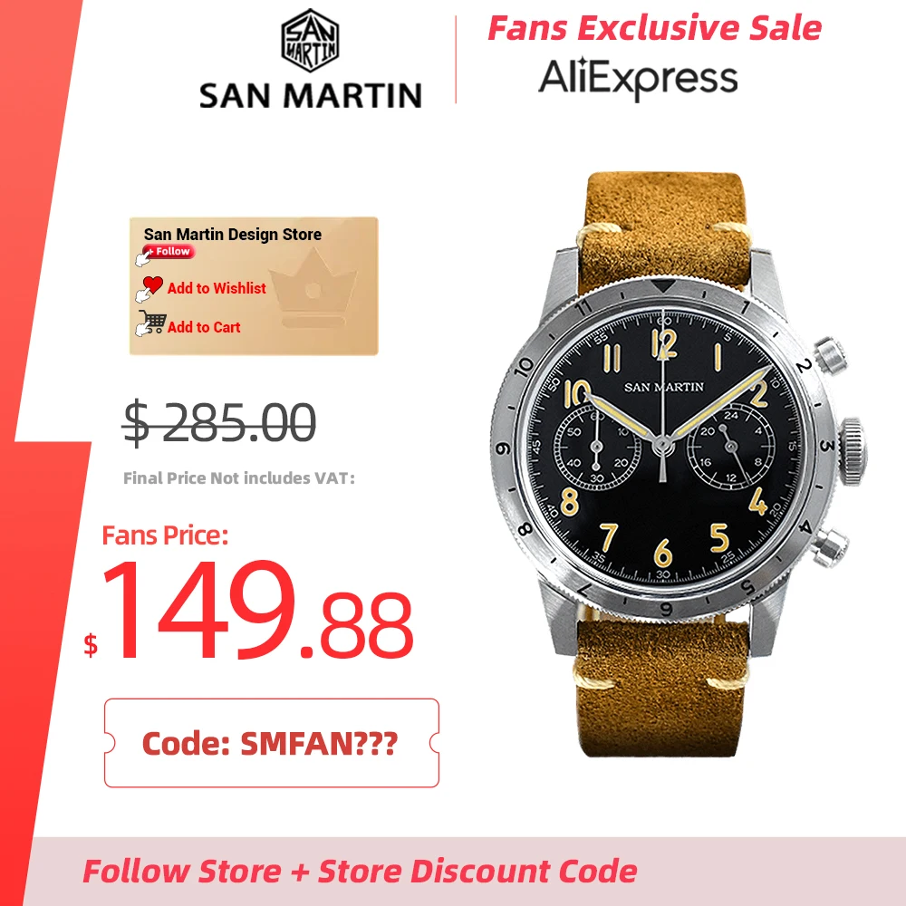 San Martin New Retro Pilot Vk64 Cronografo Orologio Al Quarzo Da Uomo Lunetta Bidirezionale Business Vintage Orologio Luminoso Impermeabile