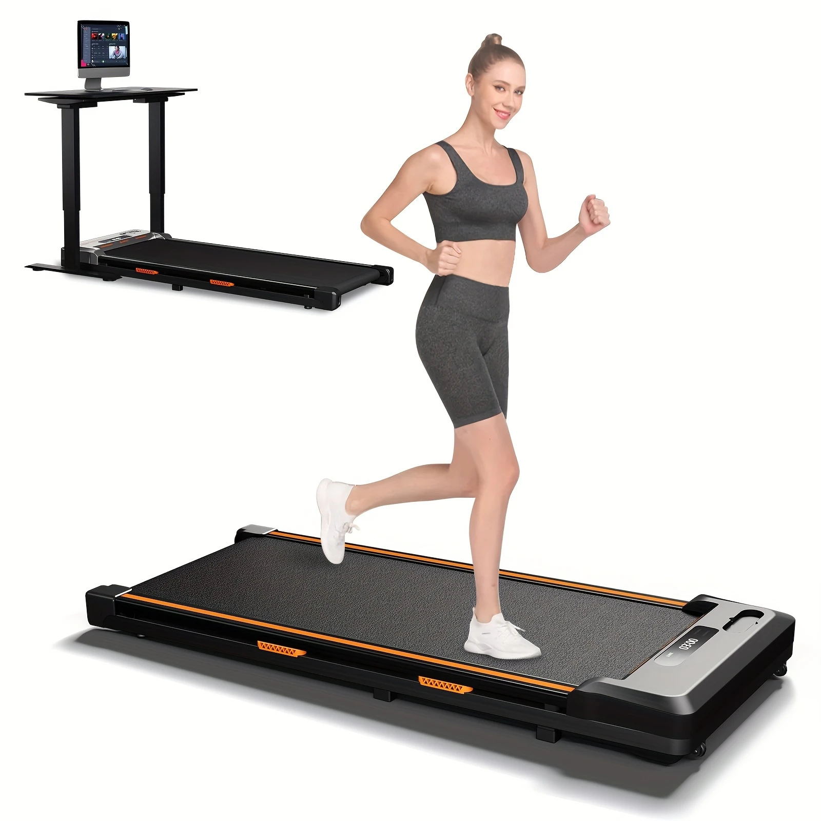 

1pc 2-in-1 Compact Walk & Jog Under Desk Treadmill – Ideal for Home Office Fitness, Portable Design with Remote Control Lanyar