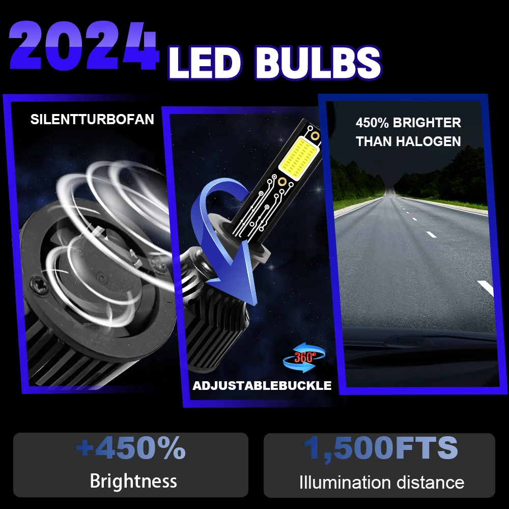 H1 LED Headlight Bulbs 9004 HB1 9007 HB5 HIR2 H27 H4 9003, 12000LM 6000K White All-in-One Conversion Kit with App Control