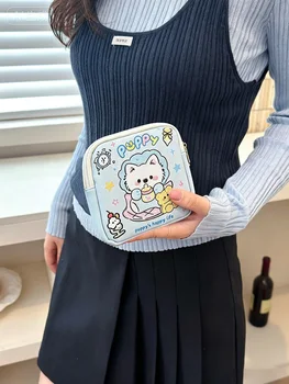 Borsa portaoggetti con stampa di cuccioli, organizer portatile azzurro per cosmetici, cavi, monete, indispensabile per i viaggi