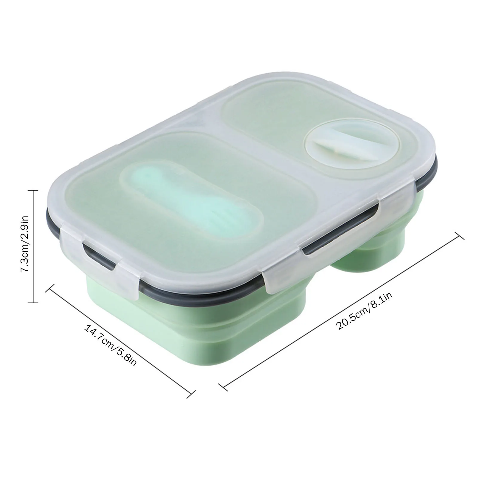 Silicone Folding Lunch Box Rectangular Compartment Portable Sealed Lunch Box Insulation Food Organizer for Pantry