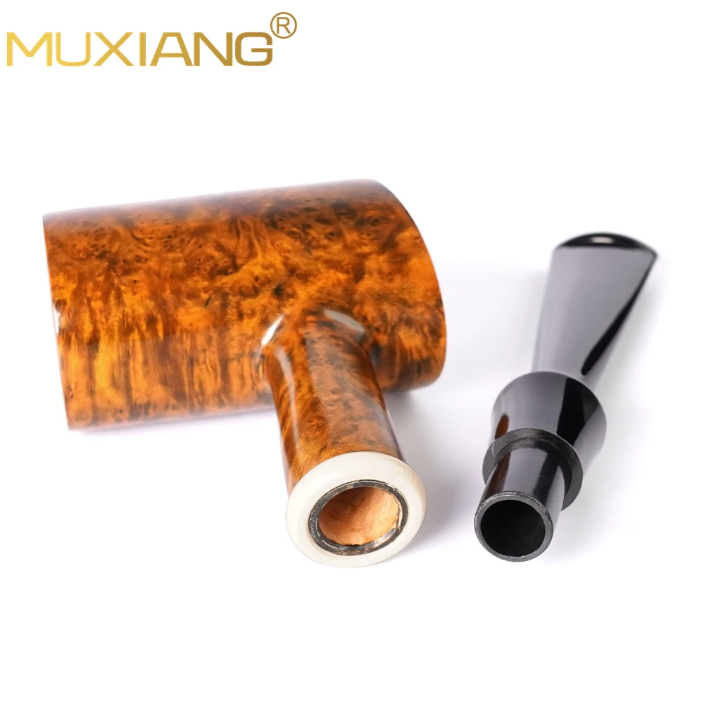 MUXIANG handmade briar tobacco pipe straight handle hammer pipe beginner pipe gift acrylic pipe handle decorated with ring