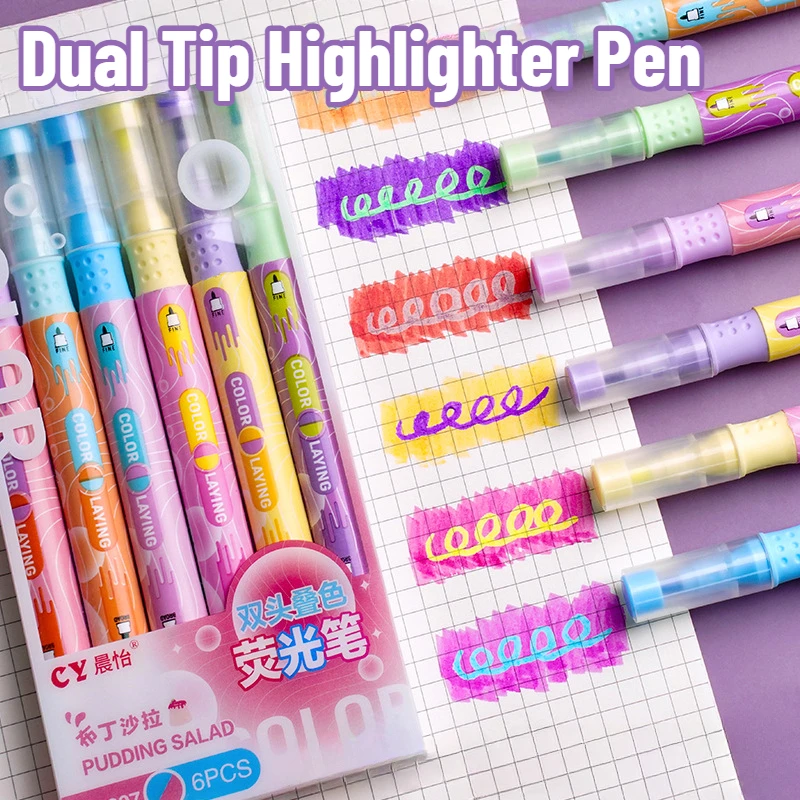 6 قطعة مجموعة أقلام تحديد برأسين طالب صنع اللوحة م...