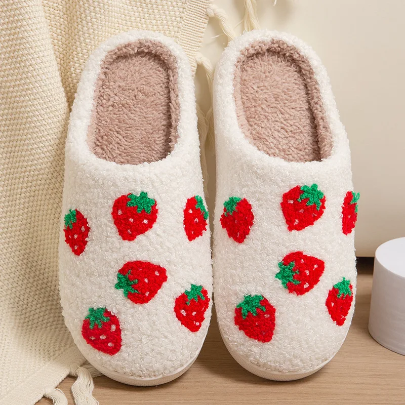 Winter Indoor Warm Slippers For Women Men Plush Non-slip Floor Slides Couple Fluffy Soft Flip Flops Adults Lovely Rainbow Shoes 4