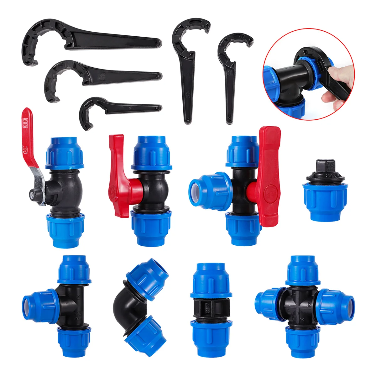 

PVC PE Tube Tap Water Splitter 20/25/32/40/50mm Plastic Quick Valve Connector Garden Lawn Orchard Irrigation Water Pipe Fittings