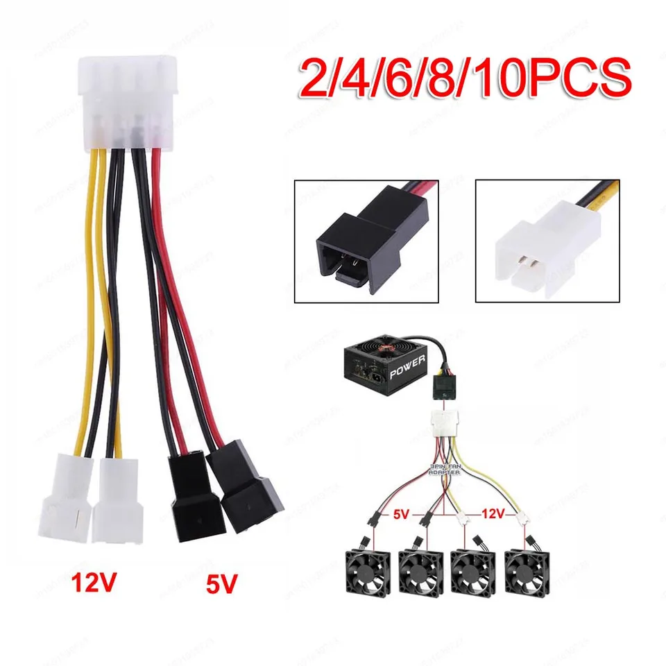 EMSea 2 Pezzi 4 Pin a 4 x 2 Pin Ventola Cavo Adattatore connettore Splitter Y Cavi di Alimentazione per CPU PC Case
