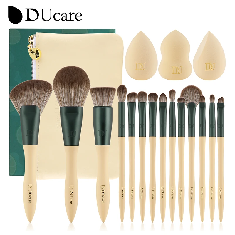 DUcare Makeup Brush Set 14Pcs with 3Pcs Makeup Spong & Cosmetic Bag - Professional Kabuki Foundation Blending Eyeshadow Brushes 1