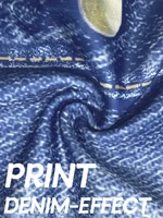 Plus Size Women's Denim Print Quarter Leggings Stylish Casual Knit Stretchy Skinny Shorts with Side Button Detail Pattern Pants - Image 5