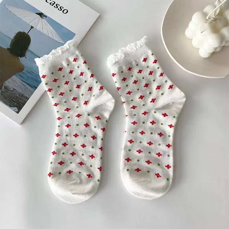 Frauen Socken Baumwolle Cartoon Liebe Herz Blume Erdbeer Drucke Kawaii niedlichen Tier lustige Söckchen Damen unsichtbare weiße Socken – Detail 7