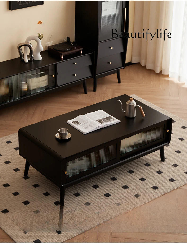 

Solid Wood Coffee Table Modern Living Room TV Cabinet Unit Table Small Apartment Tea Table Light Luxury
