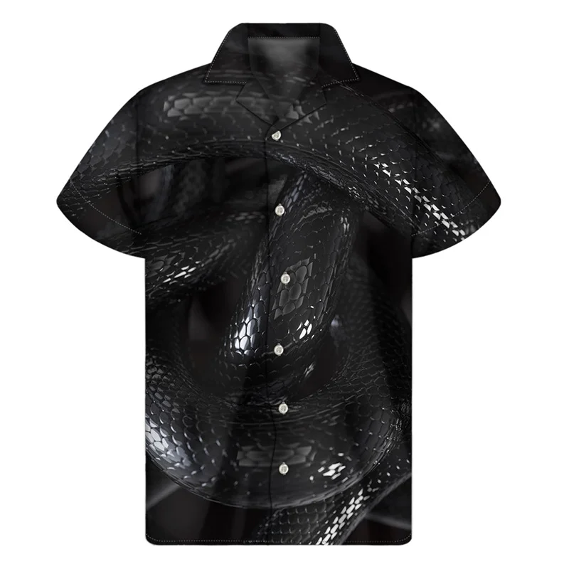 thumbnail image 1 of Camisas hawaianas con estampado 3D de serpiente para hombre, camisas de verano con solapa y botones, holgadas y con personalidad, de manga corta, 1 of 5