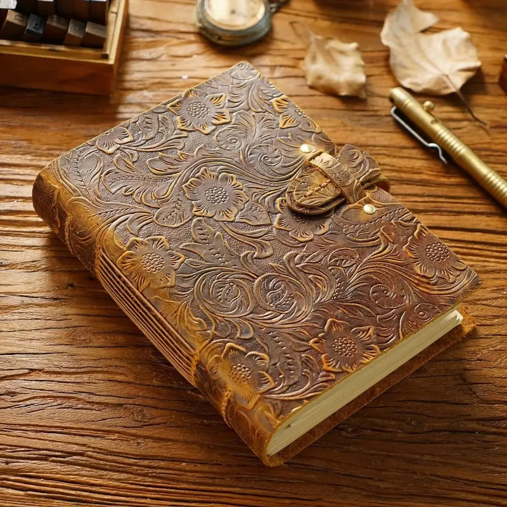 

Vintage Leather Bound Journal Genuine Leather Cover Blank Pages Blank Paper Diary Unlined Handmade Sketch Notebook Writing