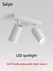 Saiyo Led Spotlight MR16 GU10 Bulb Spot Lights Surface Mounted Track Ceiling Lamp COB Downlight 2 heads 3 heads White Black Foco