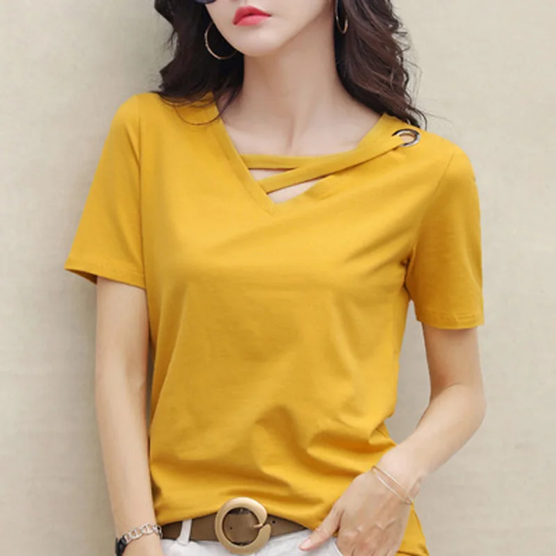 MRMT 2024 Brand New Women\'s Short Sleeve White T-shirt Women\'s V-neck Loose Korean Version Of Black Blouse Casual Ins T-shirt
