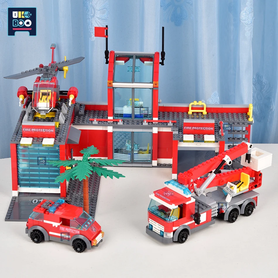 

873PCS City Fire Station Model Building Blocks Firefighter Truck Helicopter Educational Construction Bricks Toys for Children