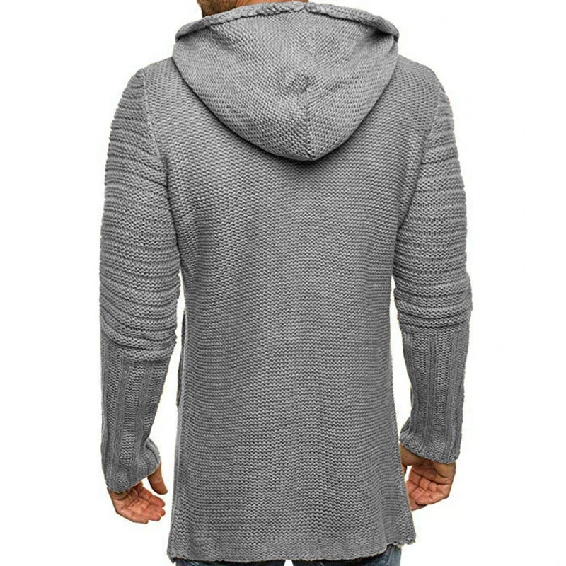 Vintage Solid Knitted Overcoats Men Fashion Button-up Long Sweater Coats Mens Clothes Winter Warm Knit Hooded Cardigans Jackets
