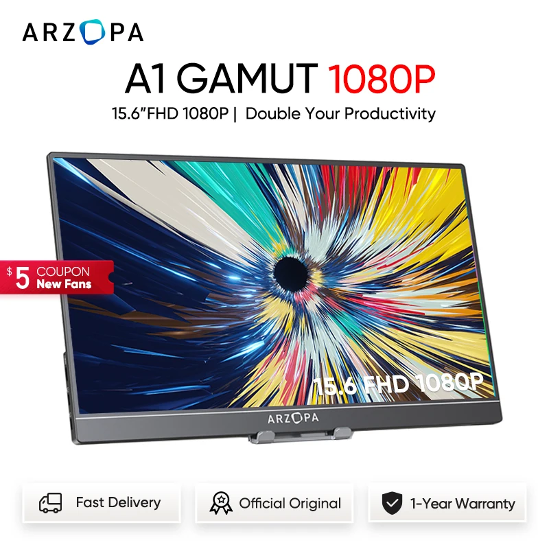  ARZOPA - Monitor portátil 15.6 pulgadas, FHD 1080P, para  computadora portátil, IPS, pantalla externa de computadora, USB C, pantalla  HDMI con cubierta inteligente para PC MAC Teléfono Xbox PS5-A1 GAMUT 