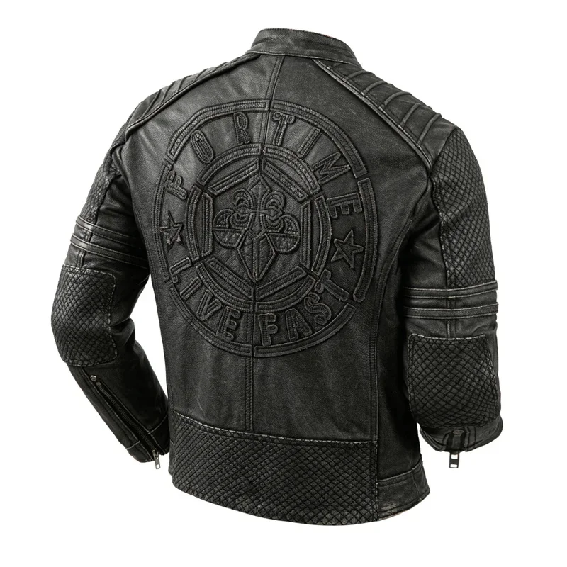 سترة دراجة نارية من الجلد الطبيعي للرجال ، معاطف ج...