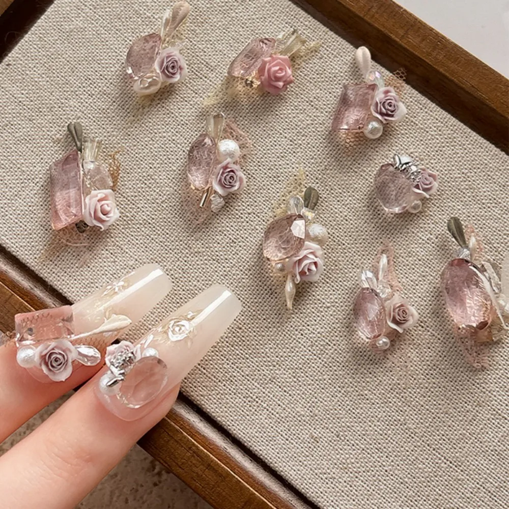 럭셔리 라인스톤 네일아트 3D 스파클링 네일 다이아몬드 DIY 네일아트 데코레이션 로즈 크리스탈 핑크 빅 다이아몬드 플라워 네일용