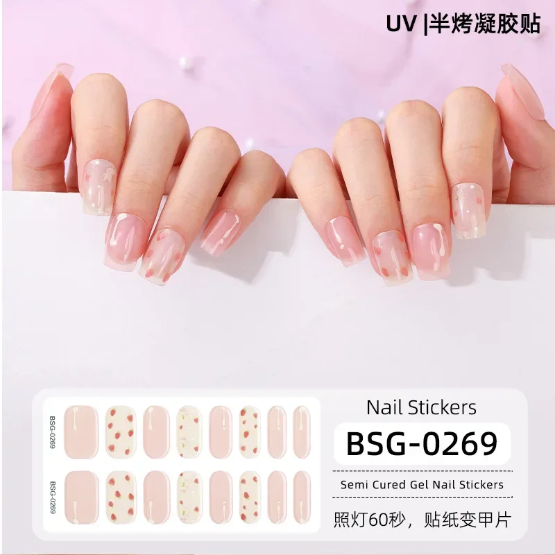 

16 полосок, полузатвердевающие гелевые наклейки для ногтей, подвески для ногтей, 3d долговечные гелевые наклейки с полным покрытием для ногтей, необходима УФ-светодиодная лампа