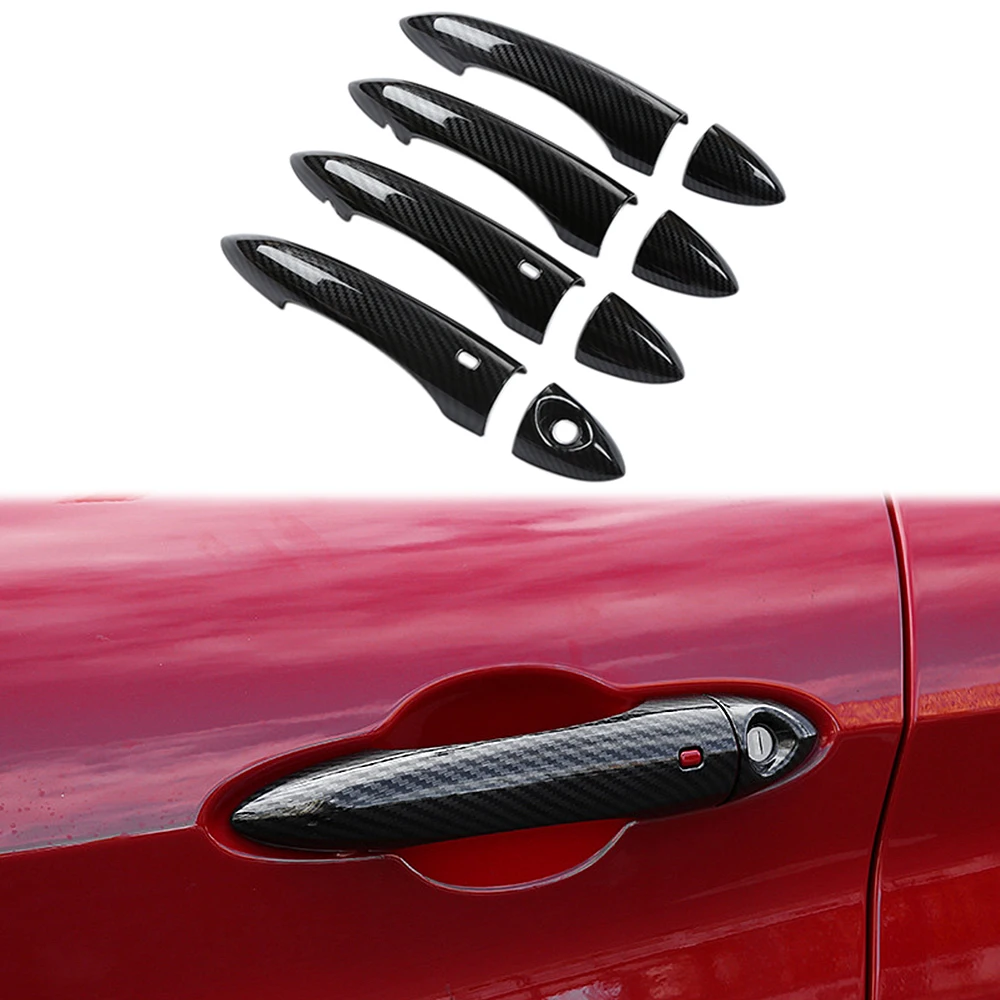 

Exterior Door Handles Grab Cover Trim with Smark Key Hole for Alfa Romeo Giulia 2017-2019 Car Accessories Carbon Fiber Look 8Pcs