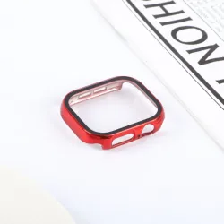 Apple Watch Case with Screen Protector - Plating Hard PC Bumper with Tempered Glass Cover for 46mm Series 10 11 (Red)