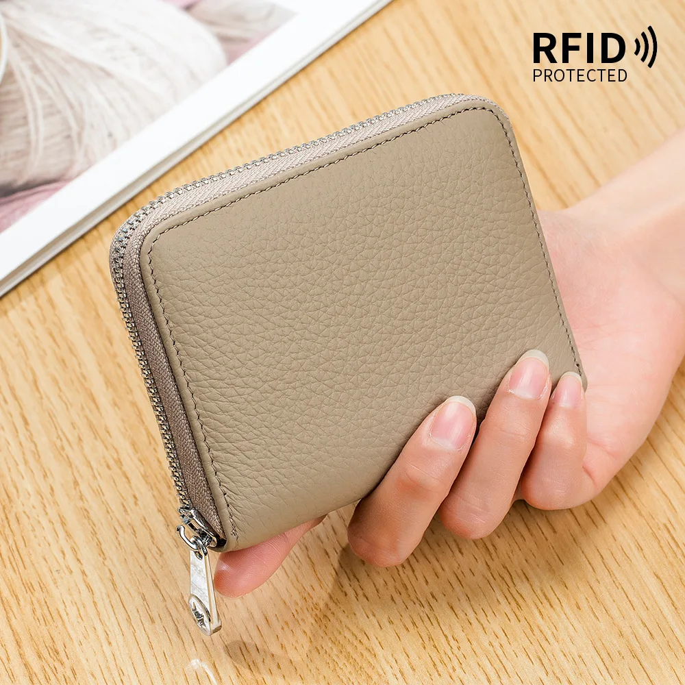 RFID Credit Card Holder Unisex Wallet Genuine Leather Waterproof Women Small Wallets with Money Clip Designer Cardholder Men