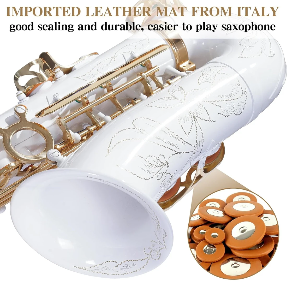 SLADE White Gold Key Alto Saxophone E Flat Saxophone Complete Set for Beginners Students with Box Cleaning Cloth Gloves Strap
