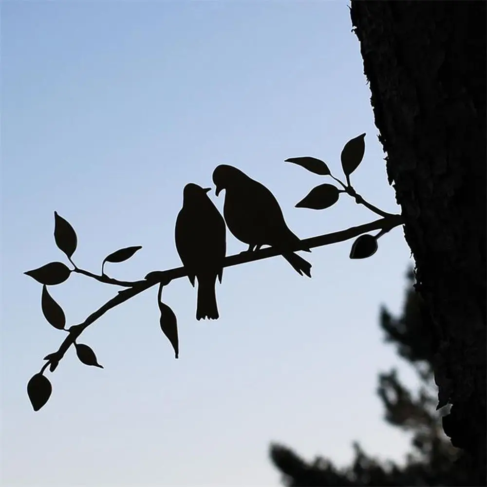 Garden Decoration Handmade Steel Birds Silhouette Metal Animal Crafts Garden Backyard Branch Birds Animal Ornaments Garden Art Decoration Statues