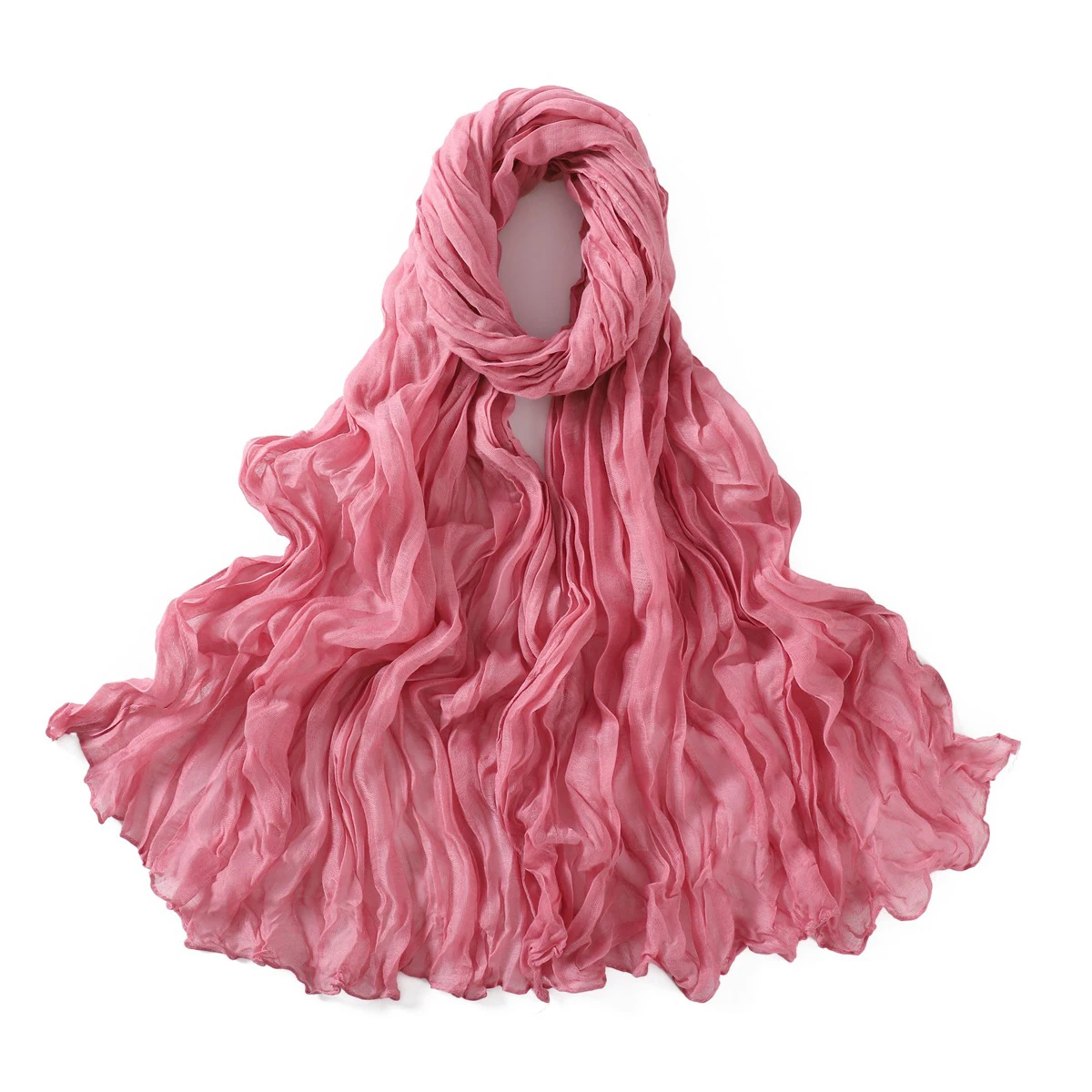 Women's Lightweight Crumpled Cotton Voile Scarf - Spring Solid Color Shawl Wrap