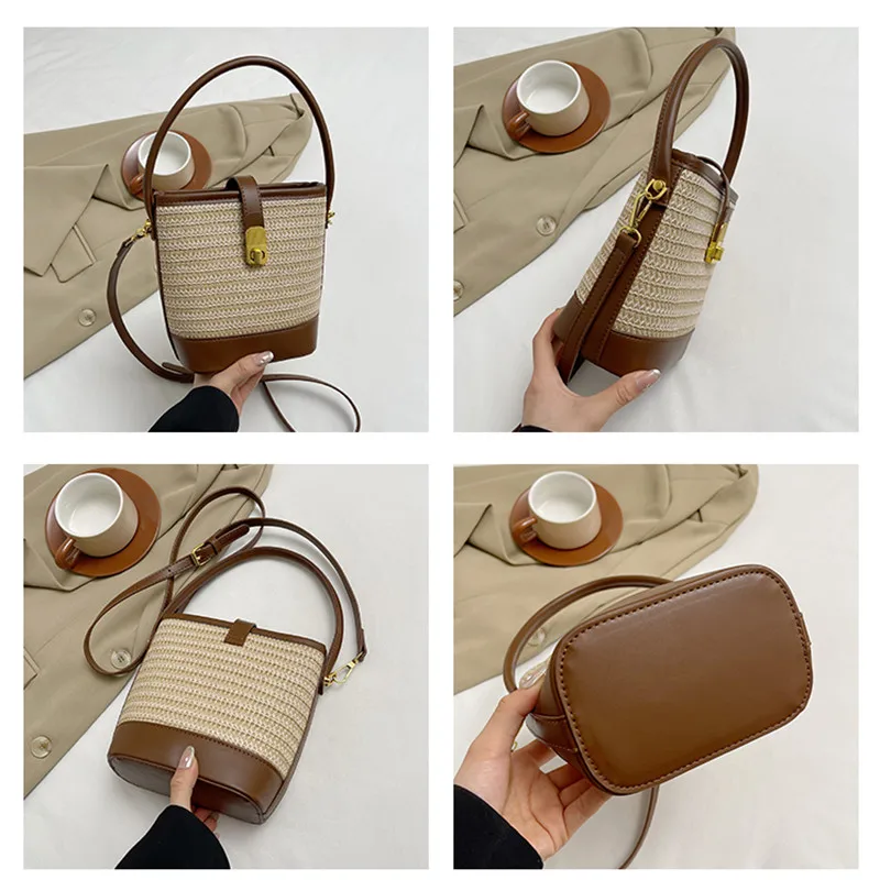 Women’s Fashion Trends Straw Bucket Bag Female Summer Handmade Woven Shoulder Bags Ladies Shopping Purse New Beach Bags Handbags 6