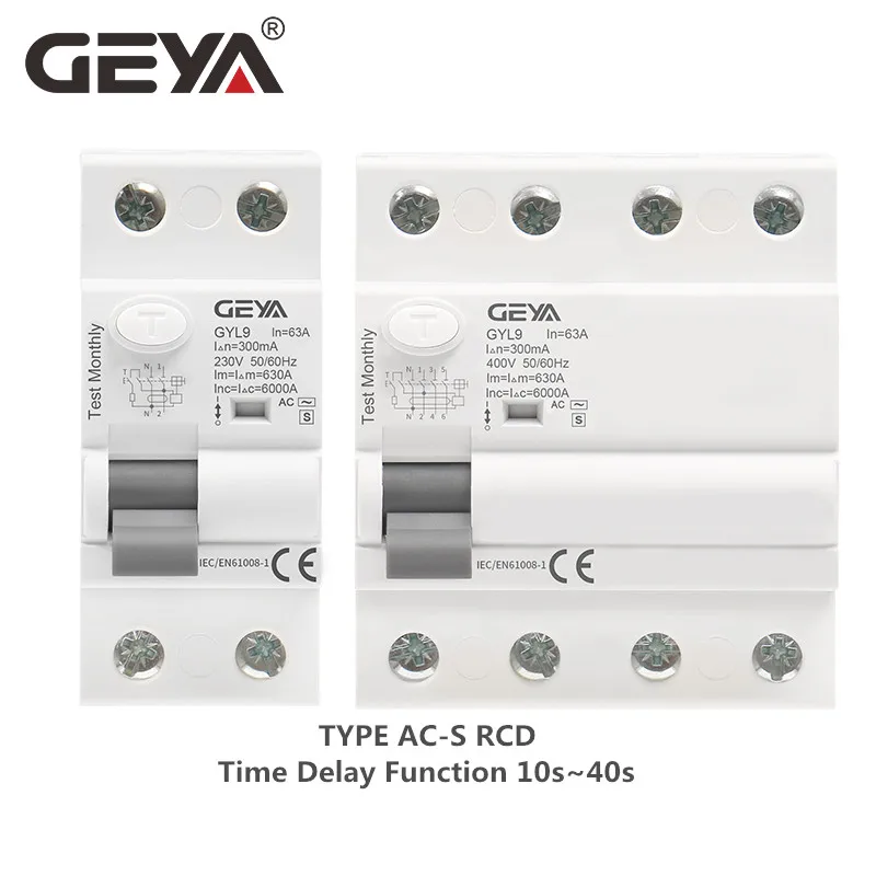 

GEYA GYL9 AC-S Type Time Delayed 10s-40s RCD RCCB ELCB Delay Type Electromagnetic Circuit Breaker