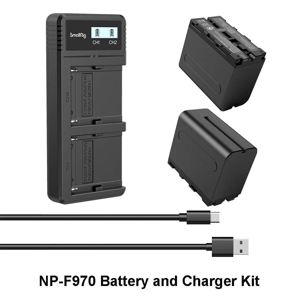 

NP-F970 Battery and Charger Kit For Sony Cameras NP-F550 NP-F570 NP-F770 NP-F960, LED Light, Monitors, Motorized Camera Slider