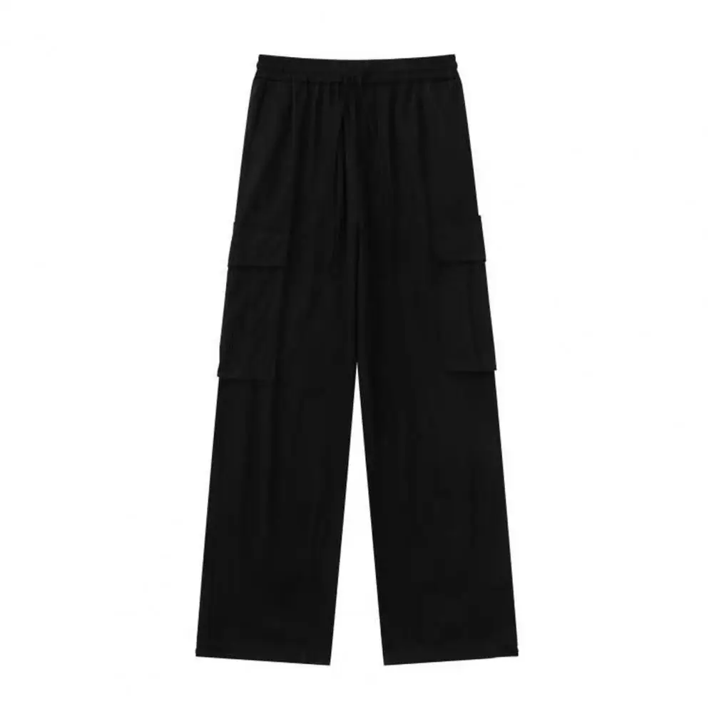 Мужские брюки-карго в стиле ретро, однотонные, с эластичной резинкой на талии, с широкими штанинами и несколькими карманами, мужские брюки, прямые мужские длинные брюки с глубоким промежностью