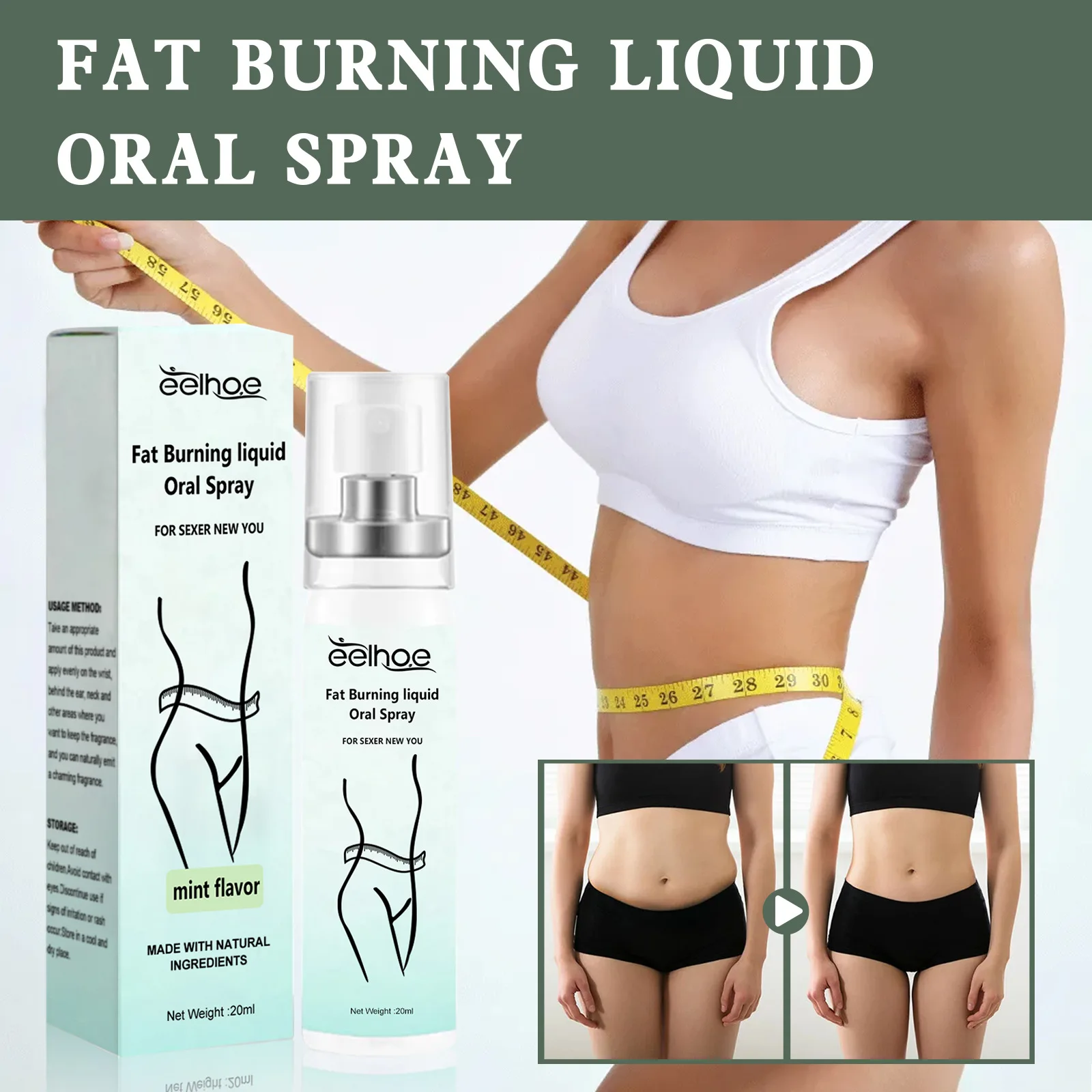 

20ml Body Slimming Spray Herbal Fast Slim Fat Burning Promote Weight Loss Firming Skin Anti Cellulite Spray for Belly Leg Waist