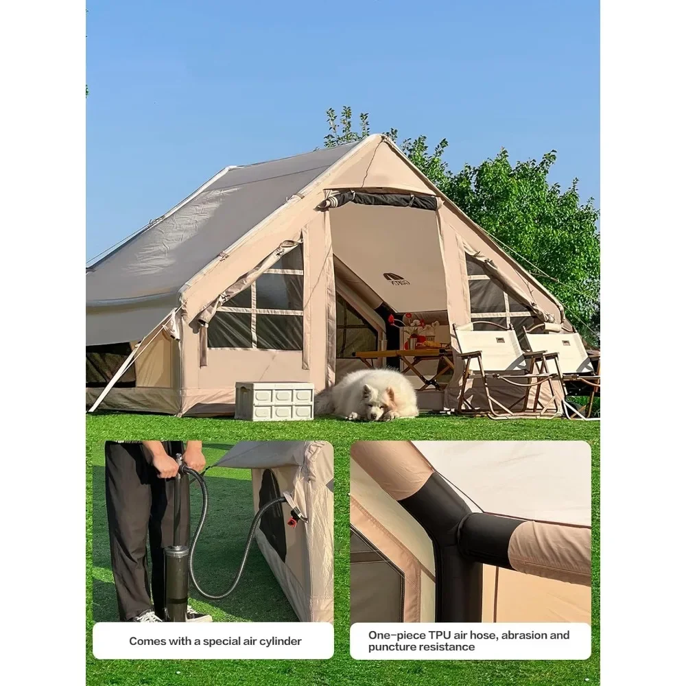 Inflatable Camping Tent with Picnic Blanket 2/4/6 Person Cabin Tent Waterproof Outdoor Oxford Tents with Mosquito Screen