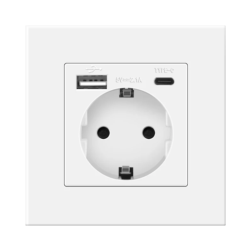 Enhanced Wall USB Plug with Dual EU Standard 16A AC Sockets – Modern Design 110V-250V Panel Socket