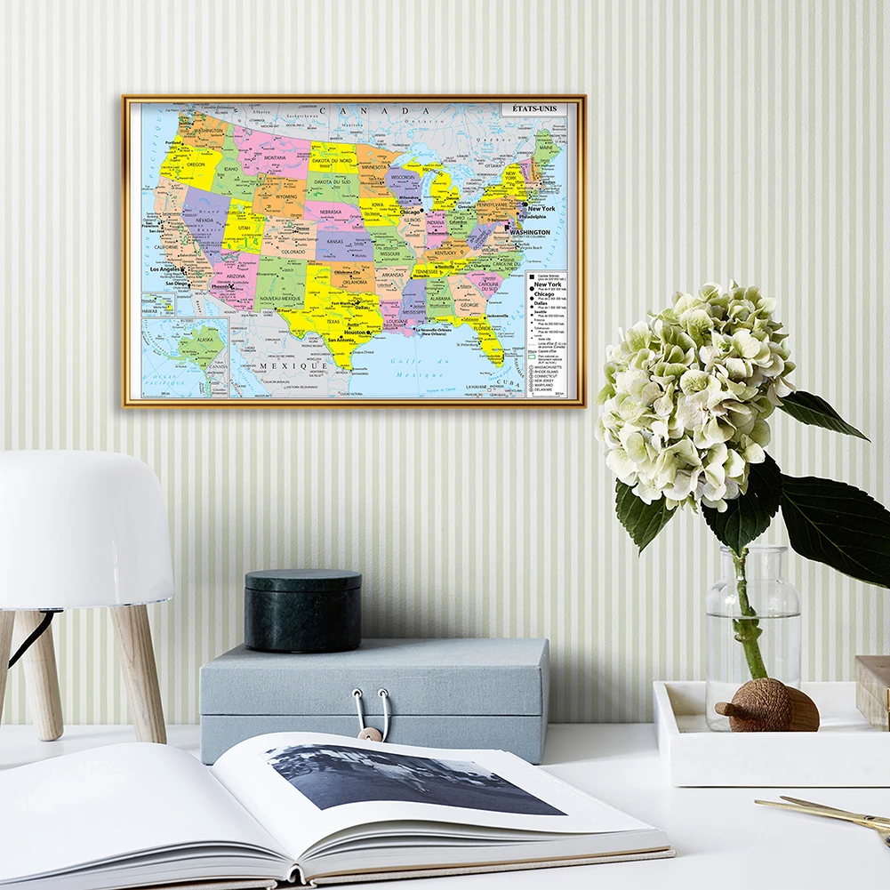 World Map Poster 59*42cm United States Political Map Wall Art Poster