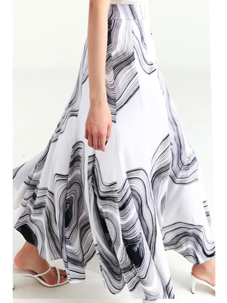 

2023 New In Spring/Summer High-waisted Printed Vintage Maxi Skirt Elegant Long Pleated Skirt Ankle-Length A-LINE Party