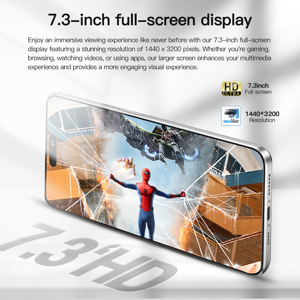 5G I16promax Ʈ, 7.3 ġ Ǯ HD ũ, 50MP + 108MP HD ī޶, 4G, 5G, 16TB + 1TB ޸, 8000mAh ͸, ۷ι ޴, ǰ