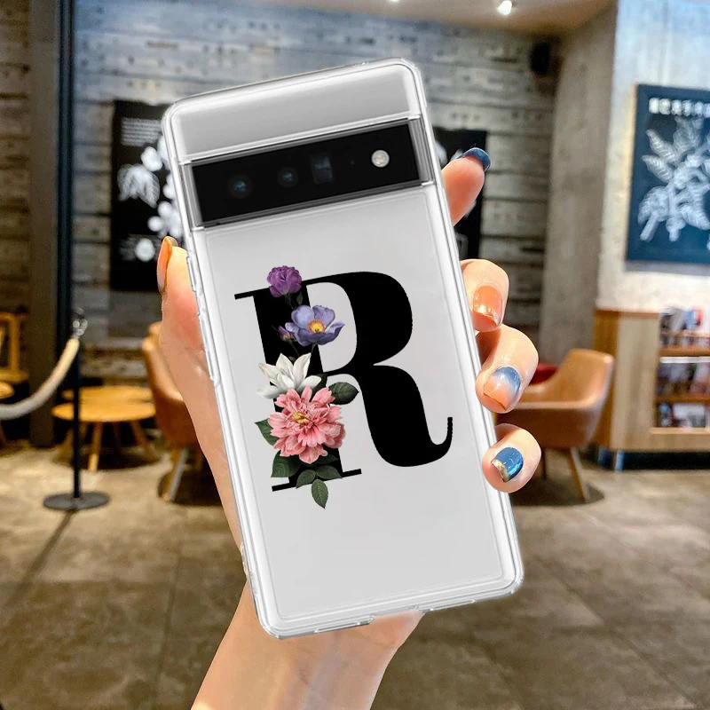 Floral Initials Silicone Shockproof Clear Phone Case
