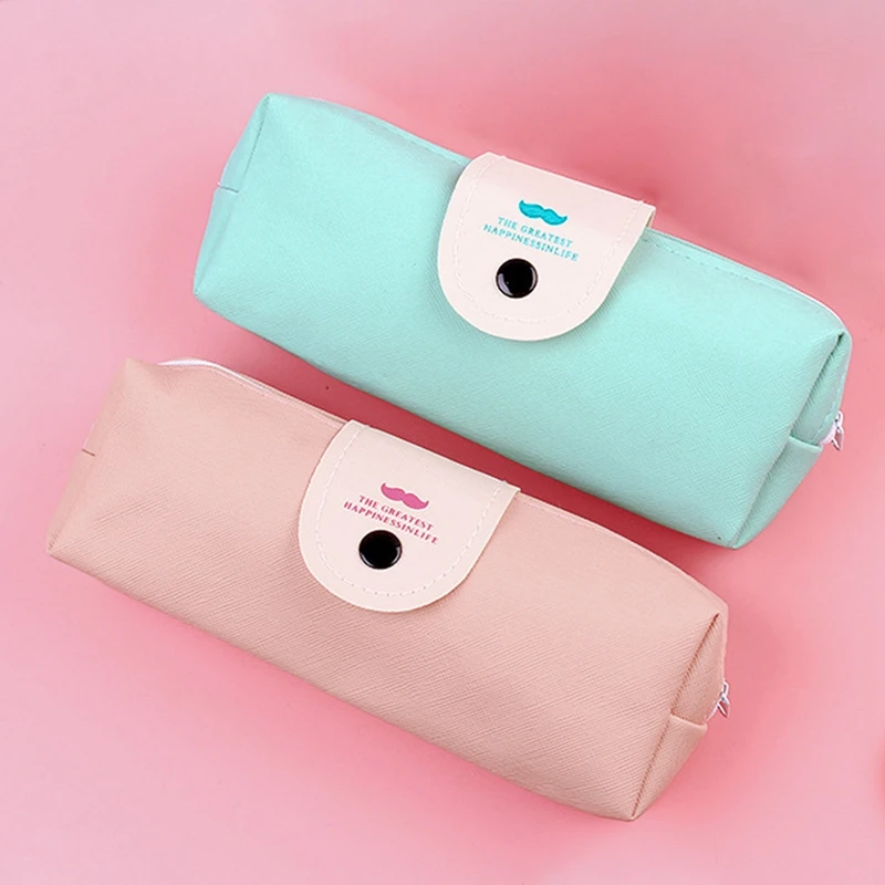 

Korean Candy Color Pencil Case Pu Leather Waterproof School Pencil Bag for Girl Stationery Escolar School Supplies 1PC