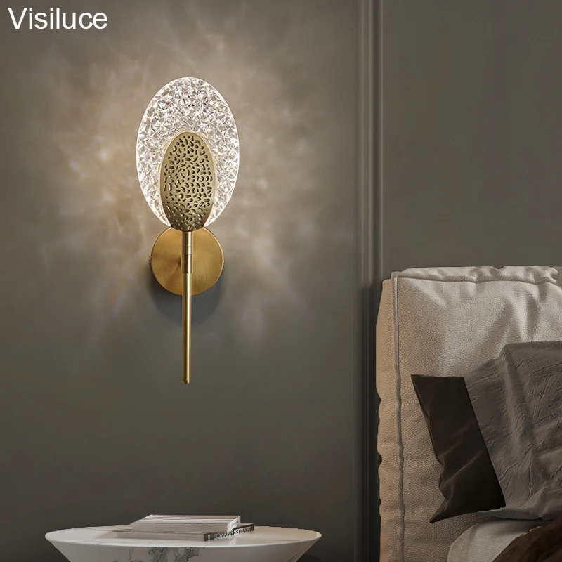 LED Bedroom Wall Lamp Wall Sconces Brass Copper Acrylic Lampshade Indoor Lighting for Living Room Bedroom Corridor Light Fixture led wall lamp