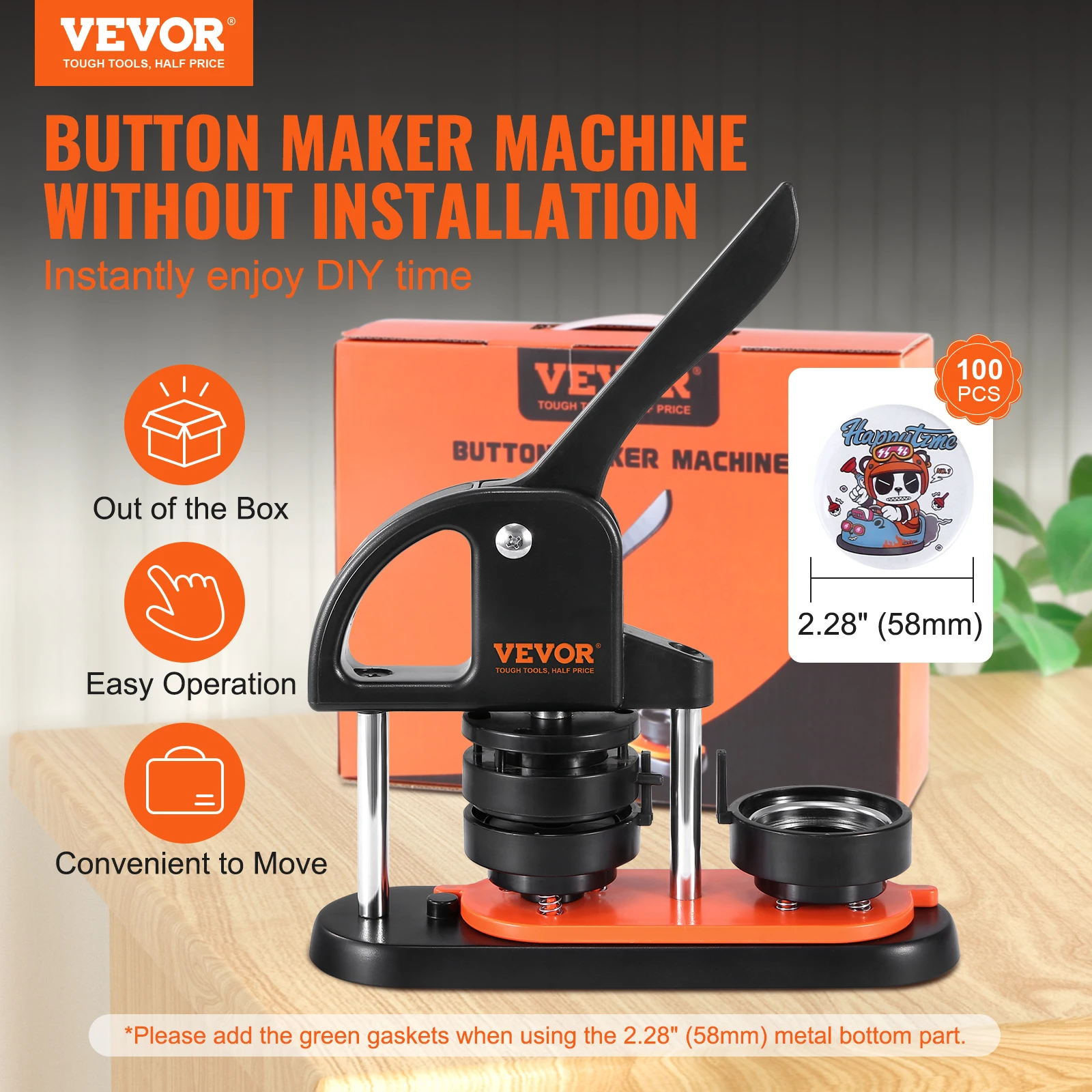 VEVOR Button Maker 25 32 58 Pin Maker with Button Parts Ergonomic Arc Handle Punch Press Kit Machine