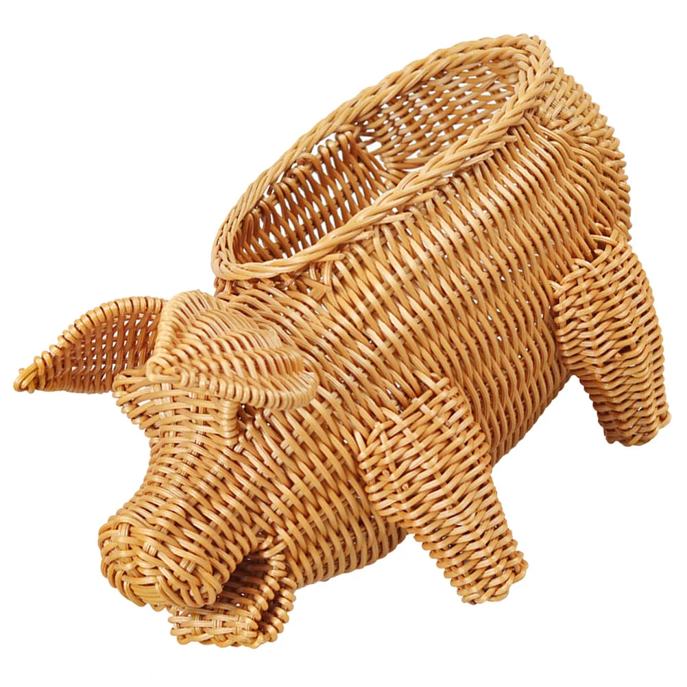 

Imitation Rattan Woven Fruit Basket Pig Shaped Fruit Basket Food Serving Holder Plastic Imitation Rattan Woven Serving Baskets