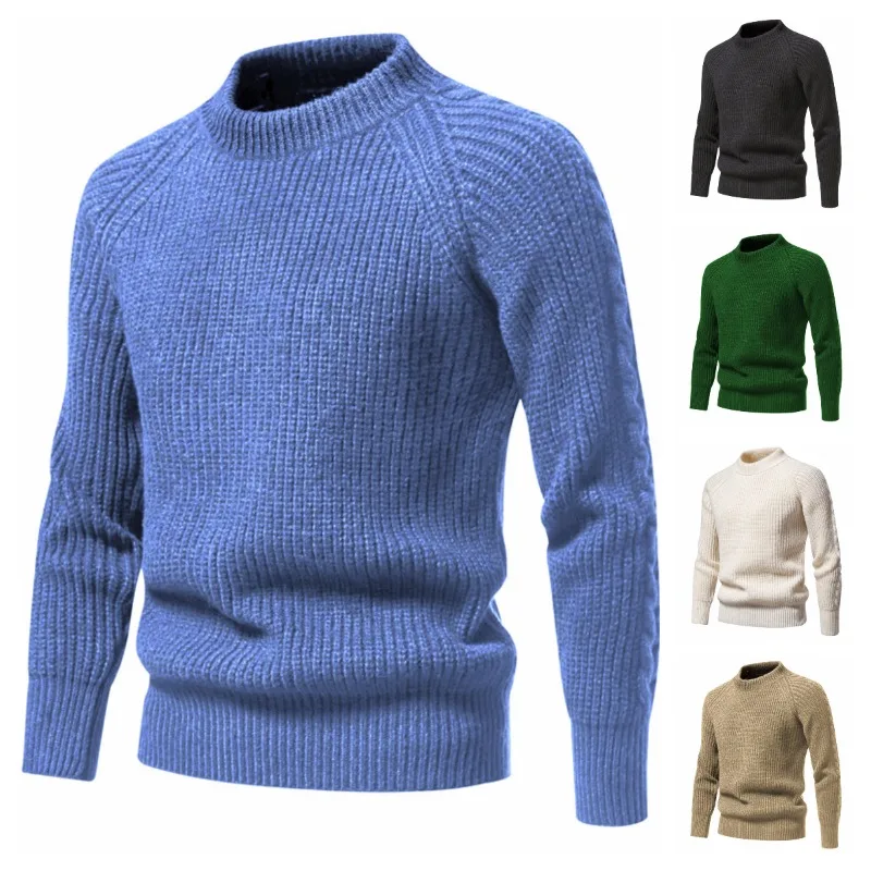 2023 Winter New Sweater Solid Jacquard Casual Warmth Pullover High Quality Thick Round Neck Sweaters Knitted Sweater Men korean fashion high quality solid color sweater men thick loose winter japanese round neck all match vintage knitted pullover