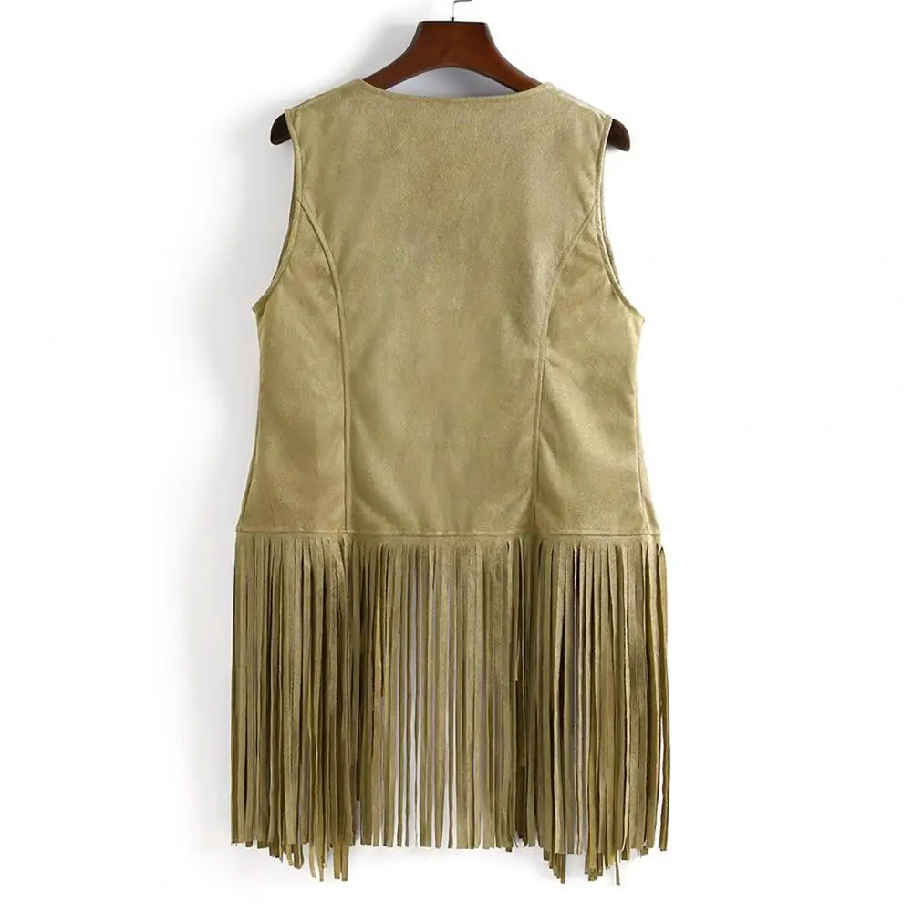 Sleeveless Waistcoat Vintage Western Cowboy Cosplay Hippie Sleeveless Women's Waistcoat Fringed Tassel Cardigan for Stage