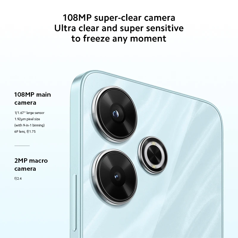 Global Version Xiaomi Redmi 13 Cell Phone Mobile Phone 128GB / 256GB ROM 108MP Camera MTK Helio G91-Ultra CPU 90Hz 6.79" FHD+ display 5030mAh